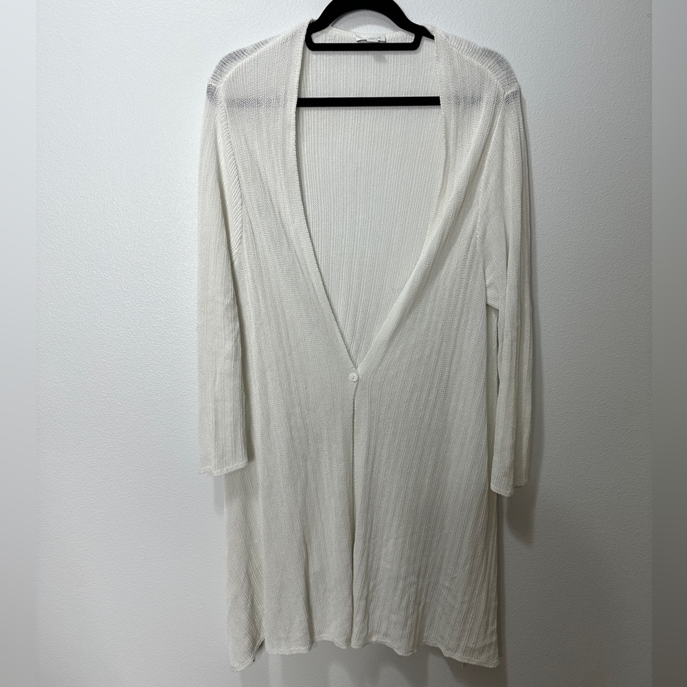 PURE J. Jill Women’s Size XL Linen Blend Cardigan Open Knit Duster White Button